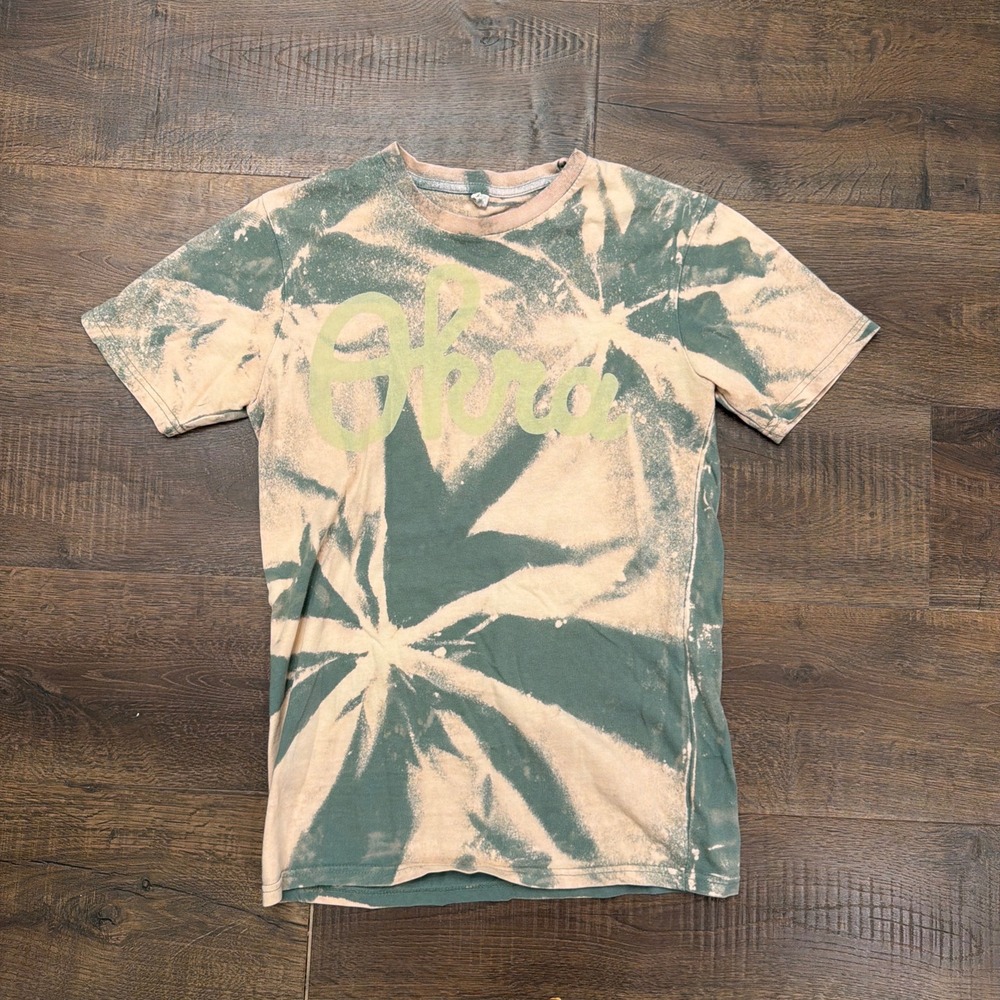 Tall Grass Food Box Okra Graphic Tee Mens S Green Bleach Wash Streetwear
